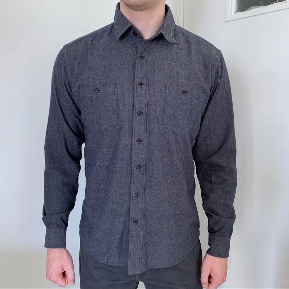 Frank & Oak blue gray button up shirt preppy office business casual cabincore L